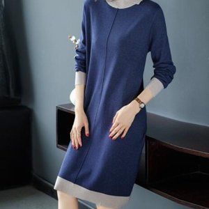 Long-sleeved stand-up knitted dress woman